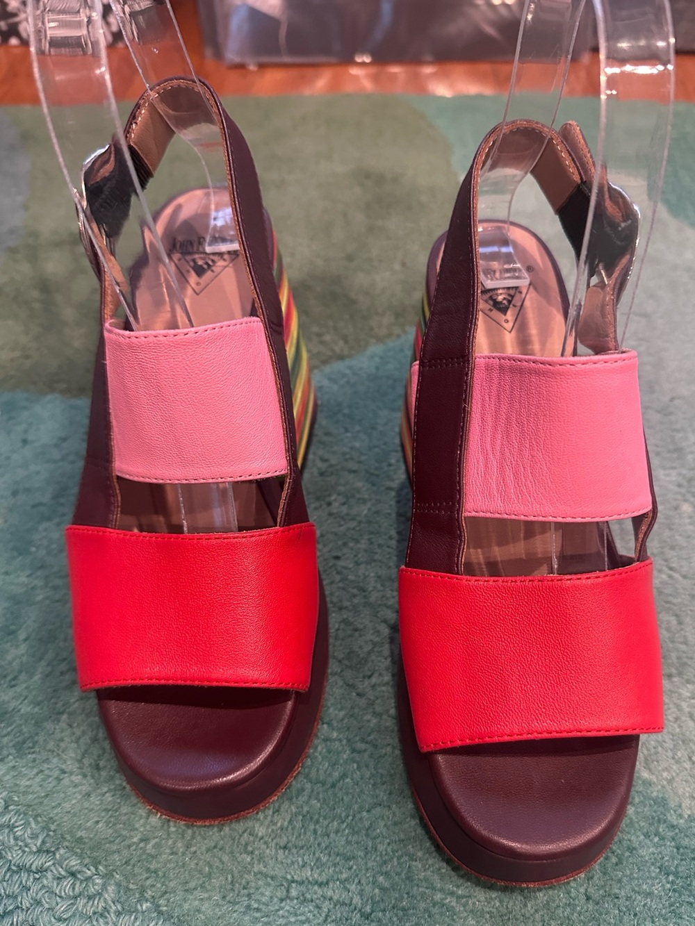 Fluevog NEARLY NEW Picnic Kerry striped rainbow heel platform open-toe sandal -6 - Picture 4 of 16